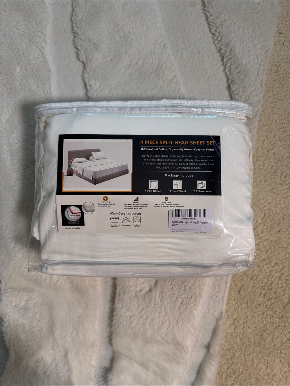 4-Piece White Split-Head Sheet Set - Soft Cotton